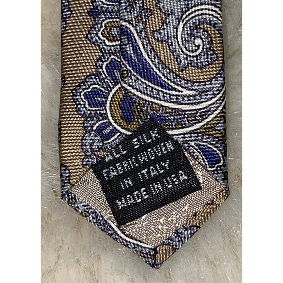 CHRISTIAN DIOR MONSIEUR Mens’ Tan Blue Paisley 100% Silk Neck Tie - Picture 5 of 5